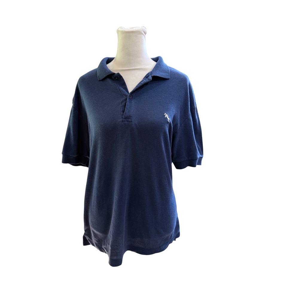 Steeplechase Mens Navy Blue Short Sleeve‎ Polo Shirt Horse Logo Size Medium